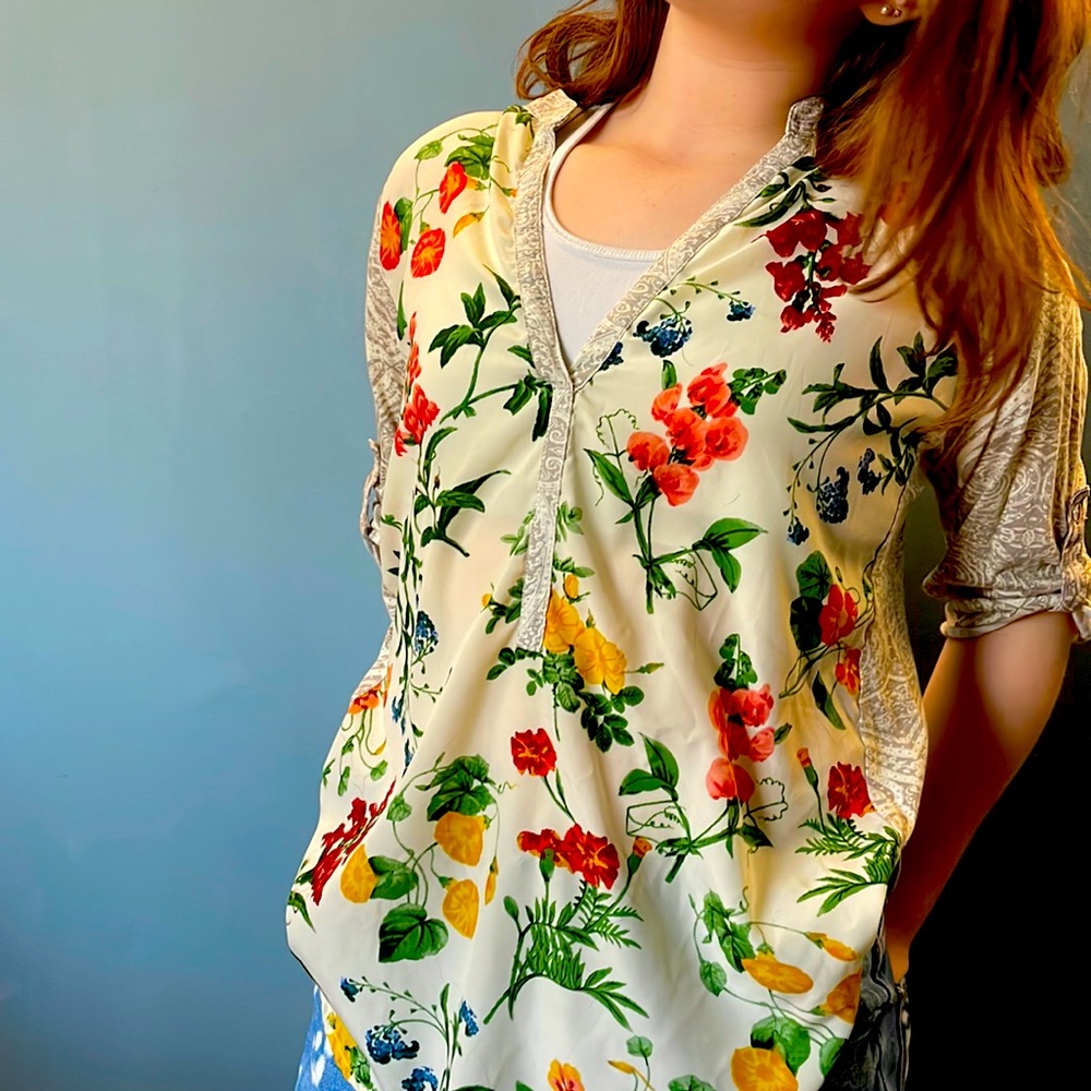 White flowery blouse